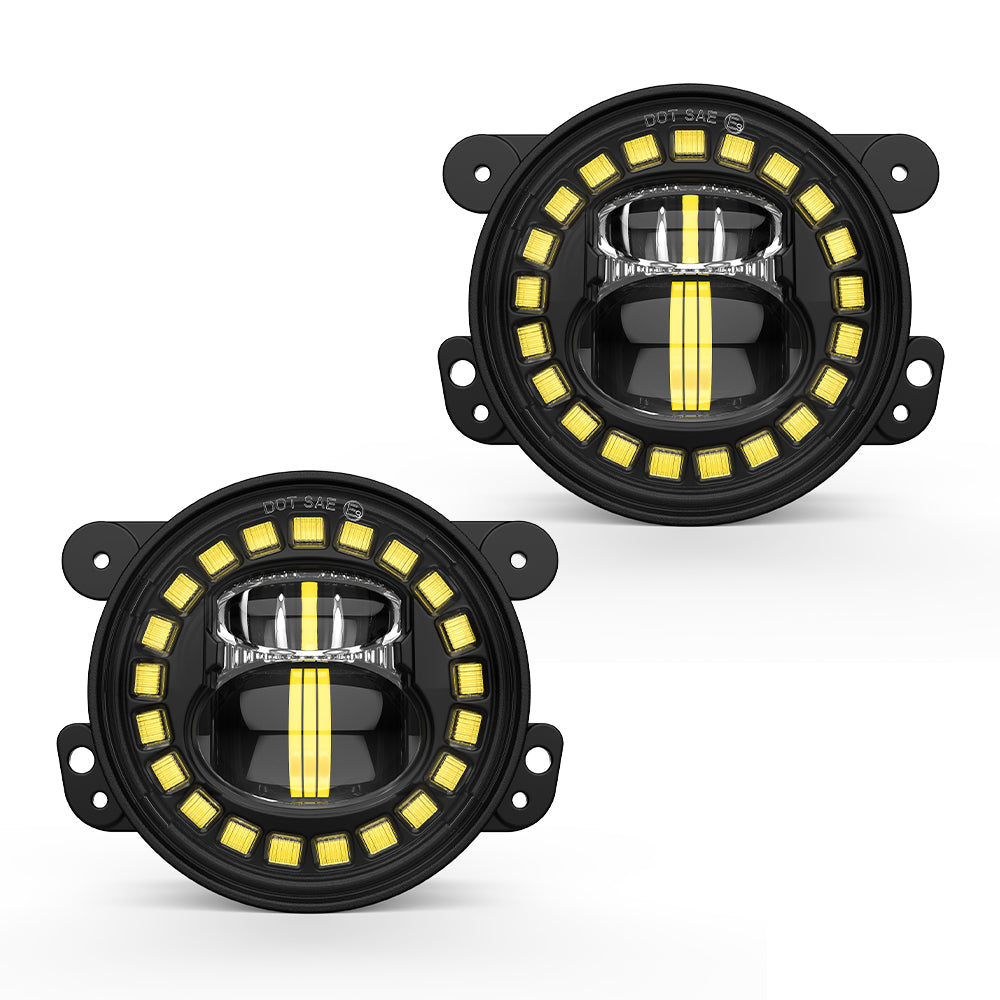 FOG Lights 'CLOCK' 4" LED with DRL for Wrangler JK JKU JL Gladiator (pair)