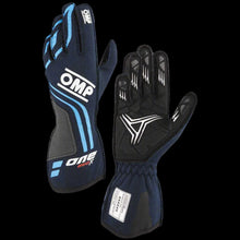 Load image into Gallery viewer, OMP 'ONE EVO-X' Circuit Racing Gloves - NAVY BLUE/CYAN (FIA 8856-2018)