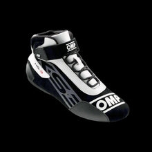 Load image into Gallery viewer, A single OMP KS-3 Kart Boot featuring black and white colors with mesh inserts and branded with OMP logo.