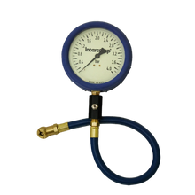 Load image into Gallery viewer, Tire pressure gauge with blue hose and intercom logo on a white background