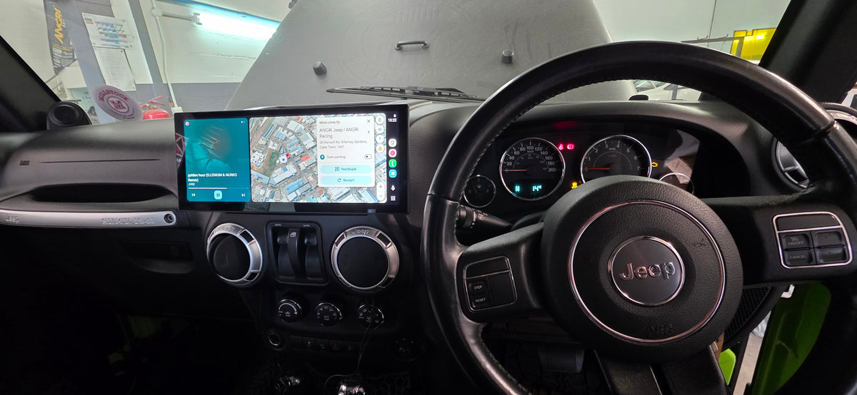 NEW 12.3″ PREMIUM Apple Car Play Upgrade for Jeep Wrangler JK/JKU 2008-2018 (INSTALLED with REVERSE CAM) with Android Auto