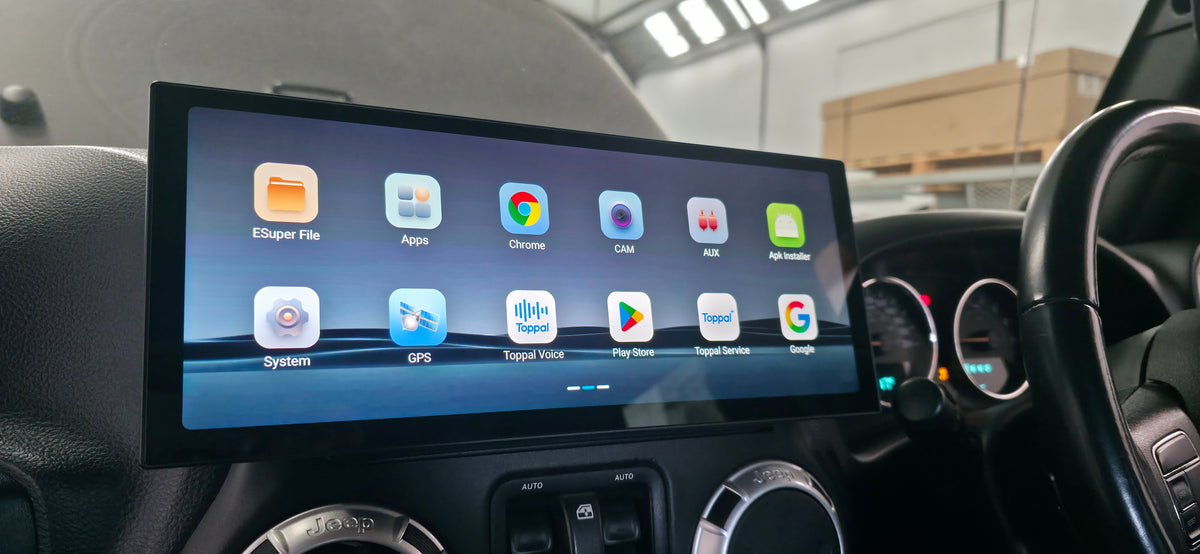 NEW 12.3″ PREMIUM Apple Car Play Upgrade for Jeep Wrangler JK/JKU 2008-2018 (INSTALLED with REVERSE CAM) with Android Auto