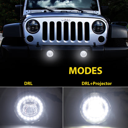 FOG Lights 'CLOCK' 4" LED with DRL for Wrangler JK JKU JL Gladiator (pair)