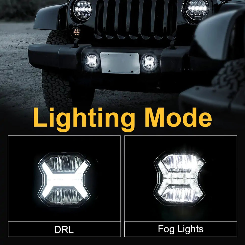 FOG Lights 'Wind Tunnel' 4" LED WITH DRL for Wrangler JK JKU JL Gladiator (pair)