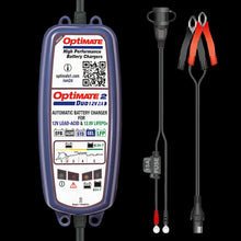 Load image into Gallery viewer, Optimate battery charger with cables and clamps on a white background
