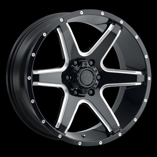 AMERICAN OUTLAW 'Six Shooter' 17" - Gloss Black Milled Rims (set of 5 Jeep 5x127)