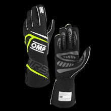 Load image into Gallery viewer, OMP 'FIRST' Circuit Racing Gloves - BLACK / FLURO YELLOW (FIA 8856-2018)
