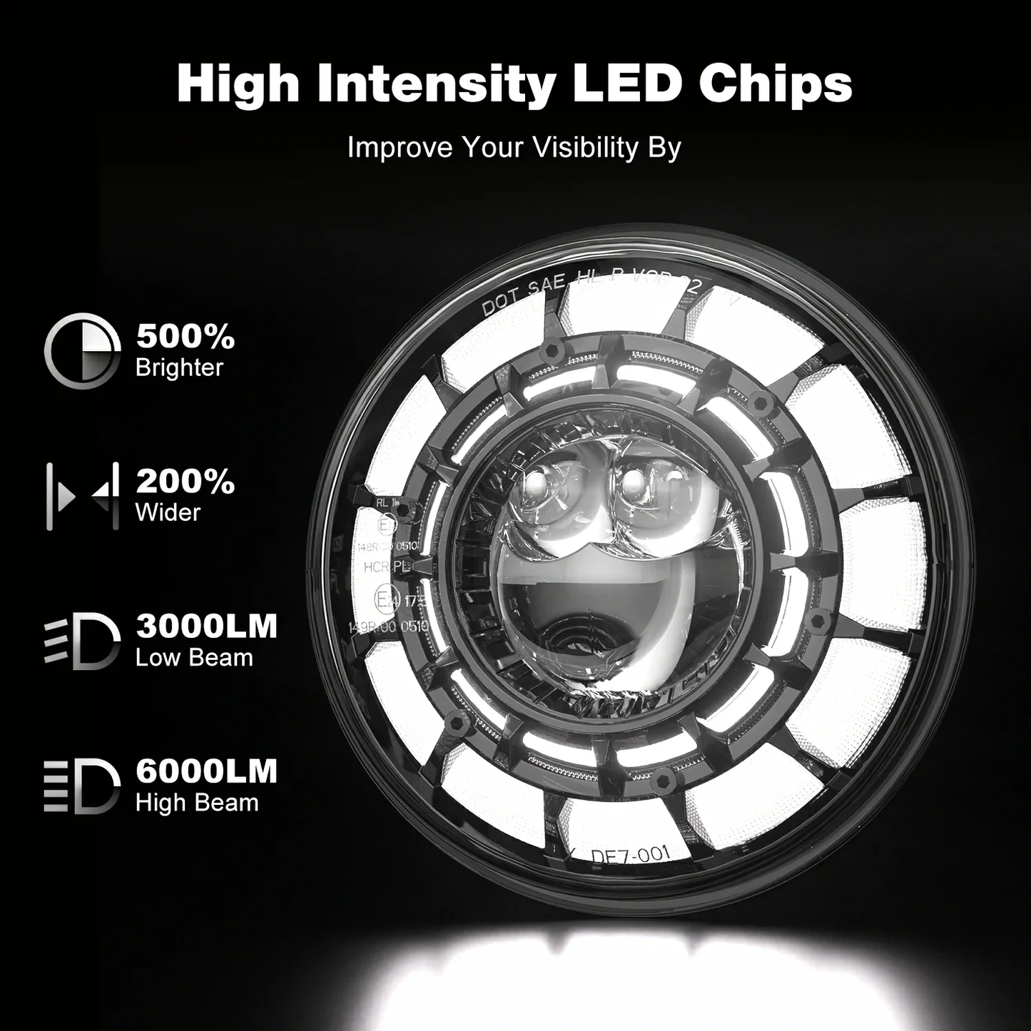 LED Headlights 'GALAXY' with DRL for Wrangler JL (pair with JL Adaptors) A+ 'PHILIPS' LED