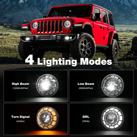 LED Headlights 'GALAXY' with DRL for Wrangler JL (pair with JL Adaptors) A+ 'PHILIPS' LED