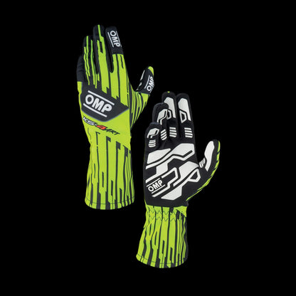 OMP KS-4 'ART' Kart Gloves - FLURO YELLOW / BLACK (Kids to Adult Sizes 5XS-XL)