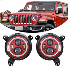 Load image into Gallery viewer, Headlights 'RED Avenger' LED DRL Halo for Wrangler JK JKU TJ (pair)
