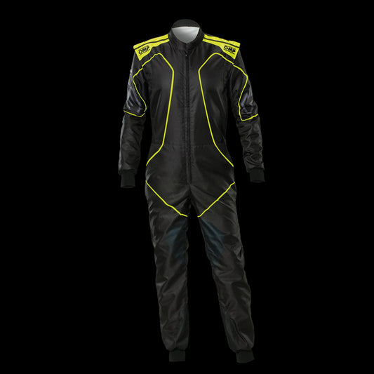 OMP KS-3X 'ART2' Kart Suit BLACK / FLURO YELLOW - Youth to Adult (Sizes 42-62)