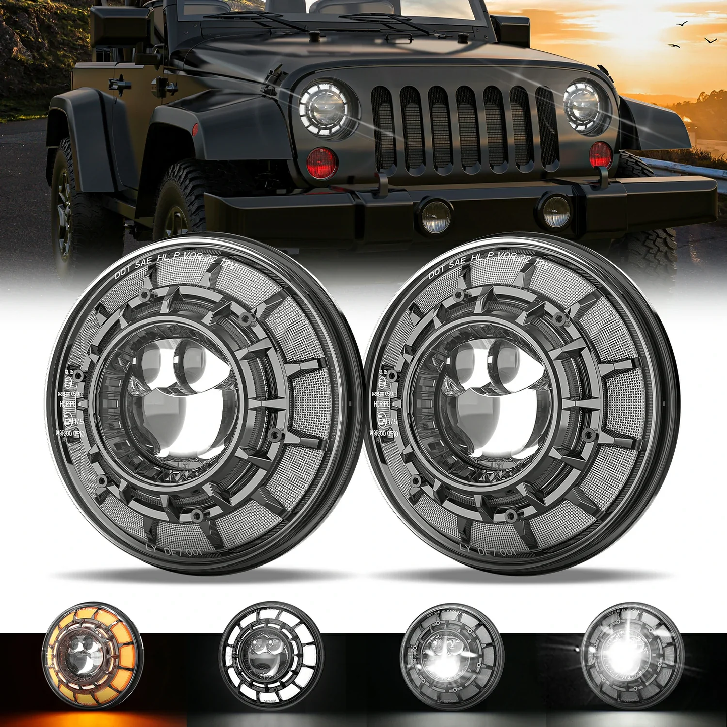 LED Headlights 'GALAXY' with DRL for Wrangler JL (pair with JL Adaptors) A+ 'PHILIPS' LED
