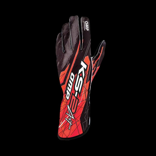 OMP KS-2 'ART' Kart Gloves - Black / Red (Kids to Adult Sizes 5XS-XL)