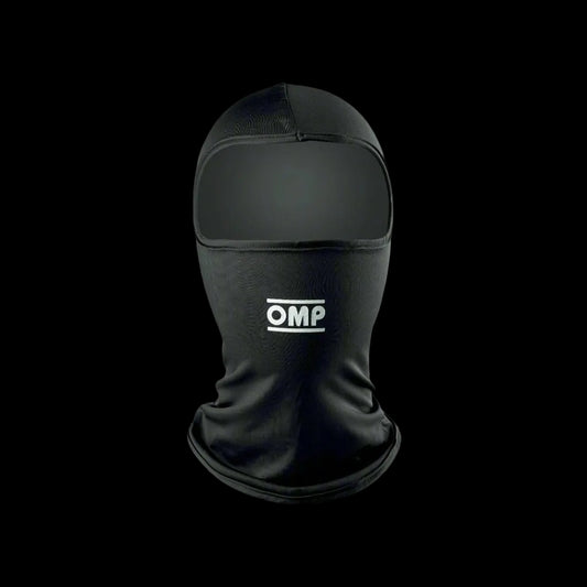 A black OMP KS Karting Balaclava for youth sizes, featuring a 3D structure and the OMP logo on the front.