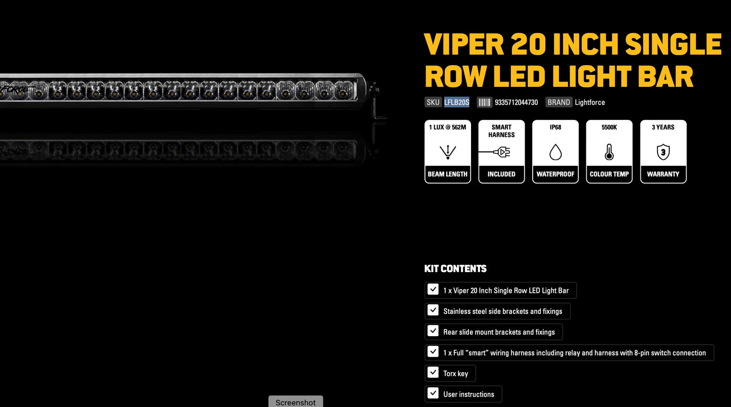 VIPER 20" Single Row Light Bar - 20X5w Osram with harness by LIGHTFORCE