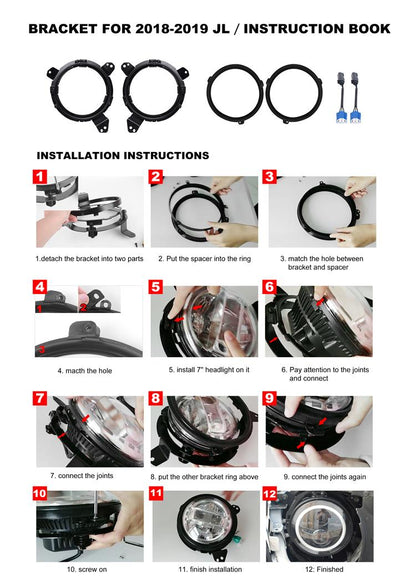 LED Headlights 'GALAXY' with DRL for Wrangler JL (pair with JL Adaptors) A+ 'PHILIPS' LED