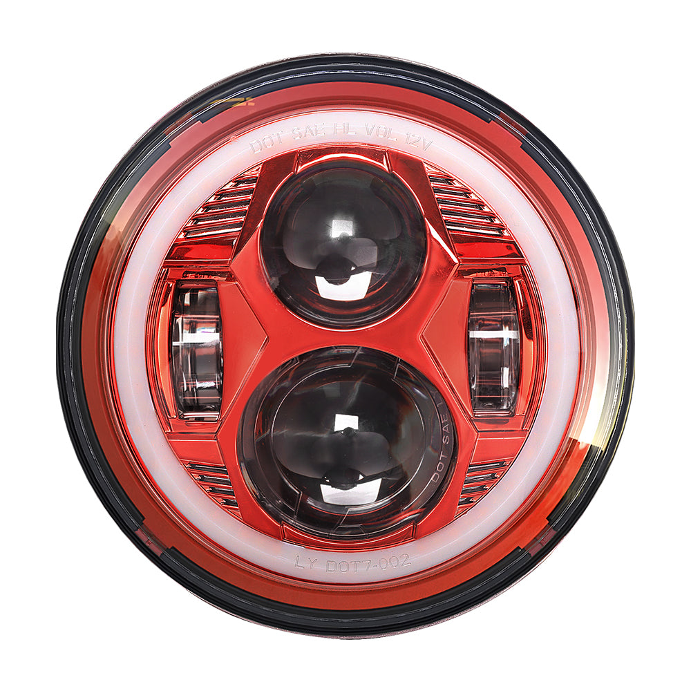 Headlights 'RED Avenger' LED DRL Halo for Wrangler JK JKU TJ (pair)