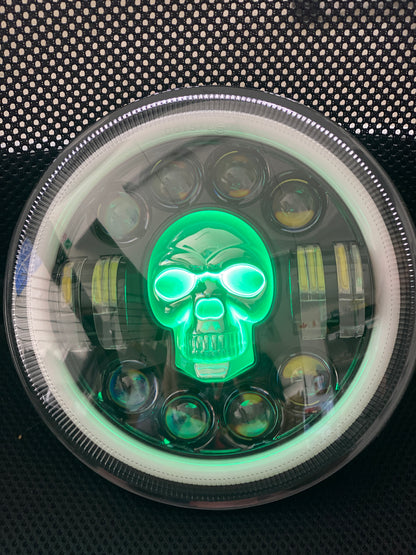Headlights COLOURED SKULL LED DRL Halo for Wrangler JK / JKU / TJ (pair)