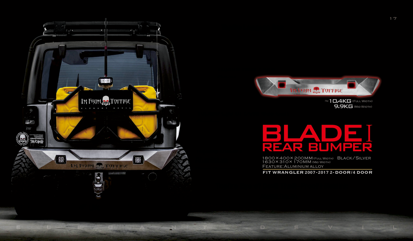 Topfire Blade I Rear Bumper (Mid width) for Wrangler JK JKU