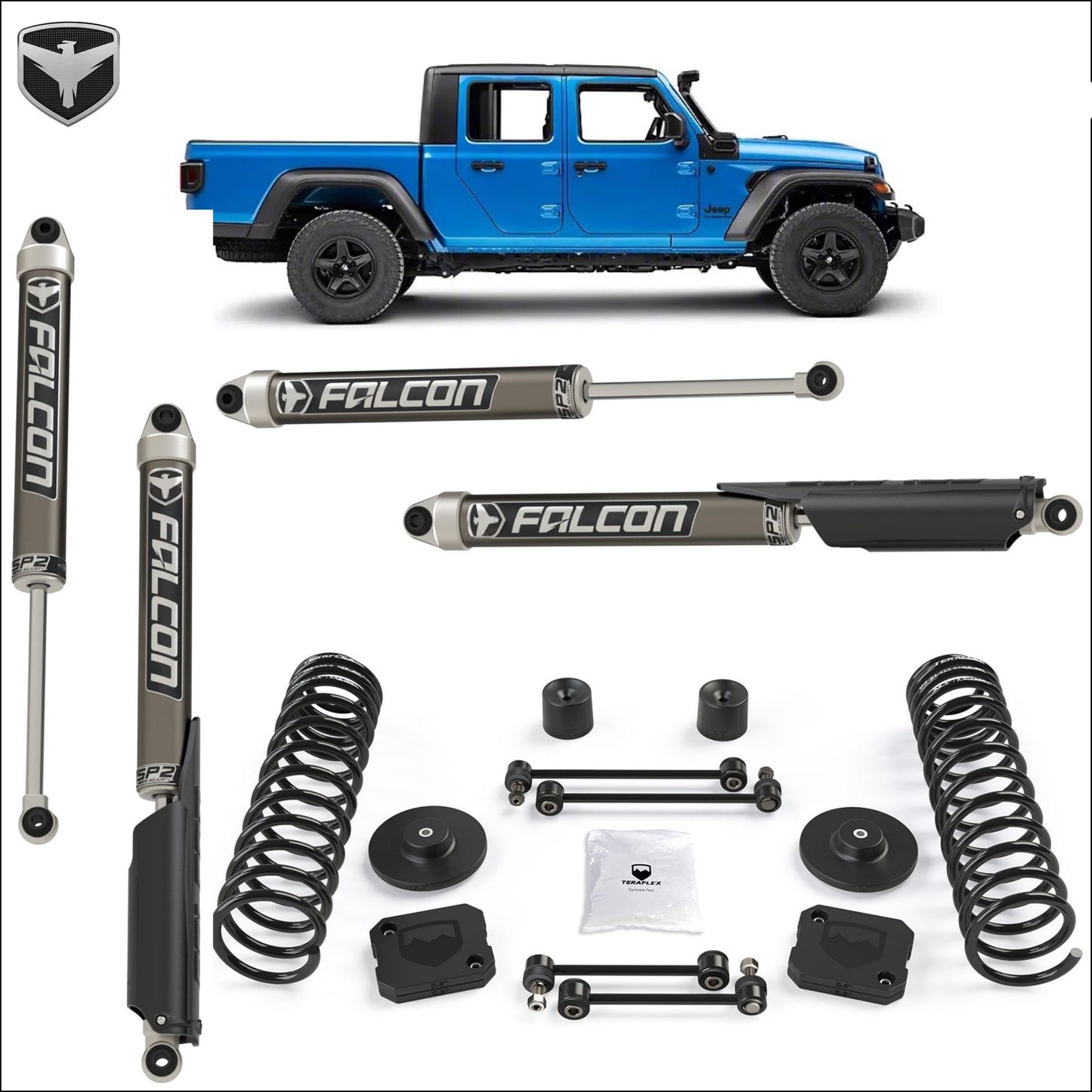 FULLY FITTED: Teraflex 2.5" Performance Coil / Spacer Lift with FALCON SP2 2.1 Shocks for JT Gladiator