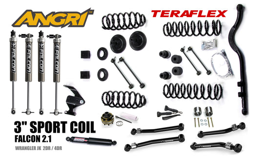 FULLY FITTED: 3" Teraflex COIL System, Falcon 2.1 SP2 Shocks, Arms, Track Bar, CV, Stabiliser for Wrangler JK JKU