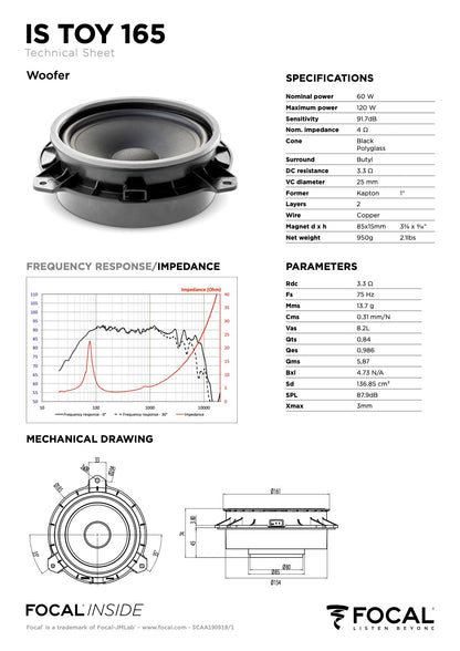 Focal IS TOY 165 2-Way Component Speaker Upgrade Kit for Hilux (with Factory Tweeters)