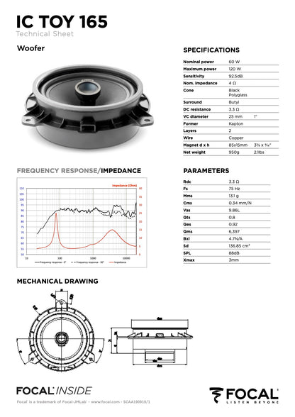 Focal IC TOY 165 2-Way Coaxial Speaker Upgrade Kit for Toyota HiLux