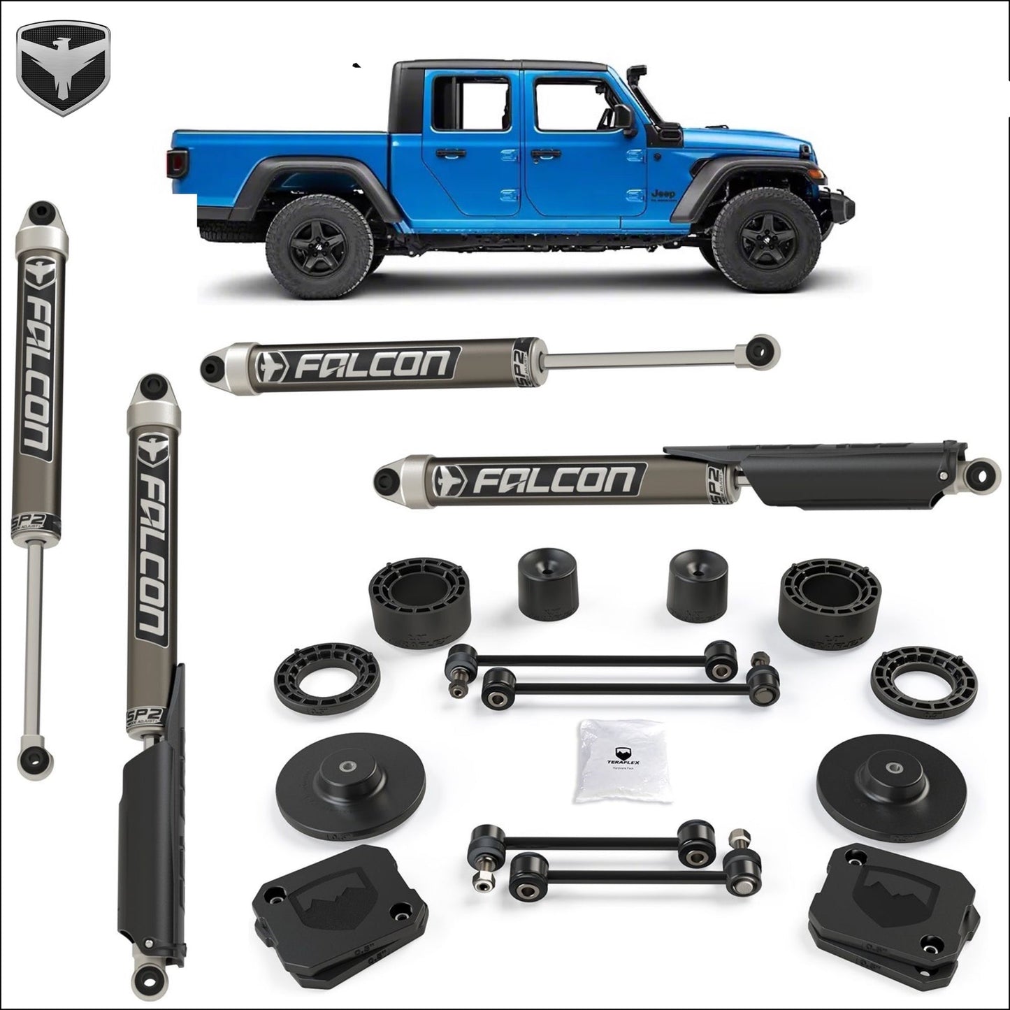 FULLY FITTED: Teraflex 2.5" Performance Spacer Lift with FALCON SP2 2.1 Shocks for JT Gladiator